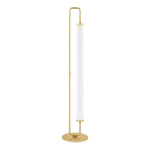 Aranda 58 in. Brass Integrated LED Column Floor Lamp with Acrylic Shade and CCT Color Temperature Selectable