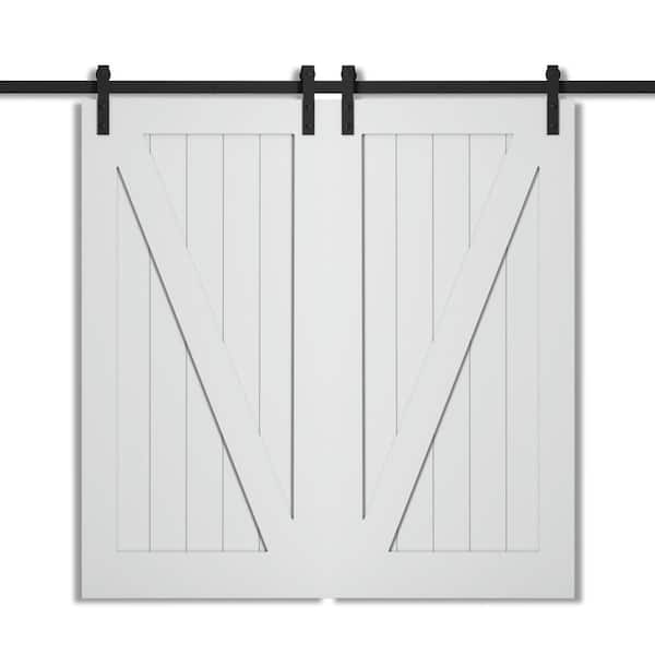 Urban Woodcraft 40 in. x 83 in. MANHATTAN Grey Modern Barn Door with Sliding Barn Door Hardware Kit