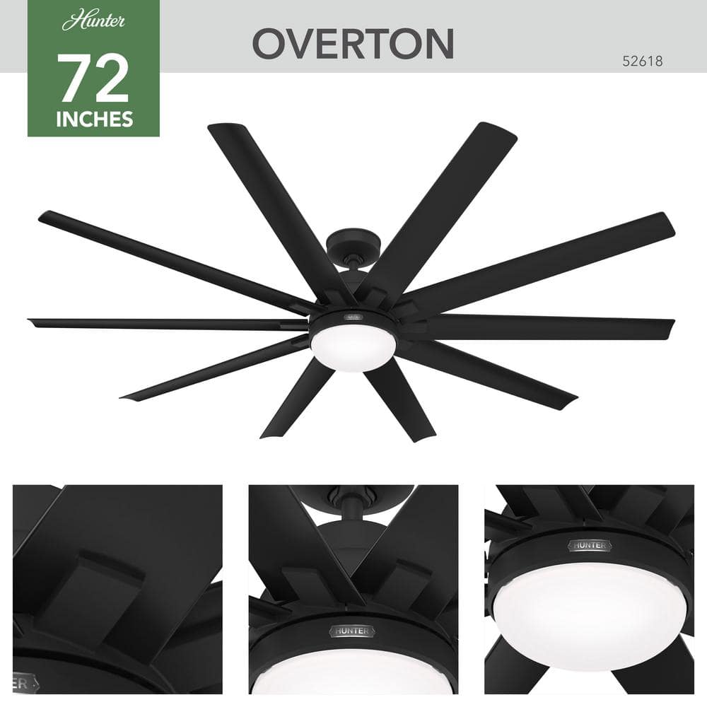 Overton Matte Black 72" 10-Blade Ceiling Fan with LED Light