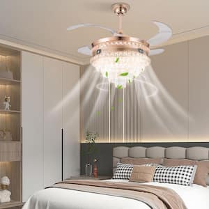 42 in. Indoor Gold Modern Crystal Reversible 6-Speed Ceiling Fan with Adjustable White Integrated LED and Remote