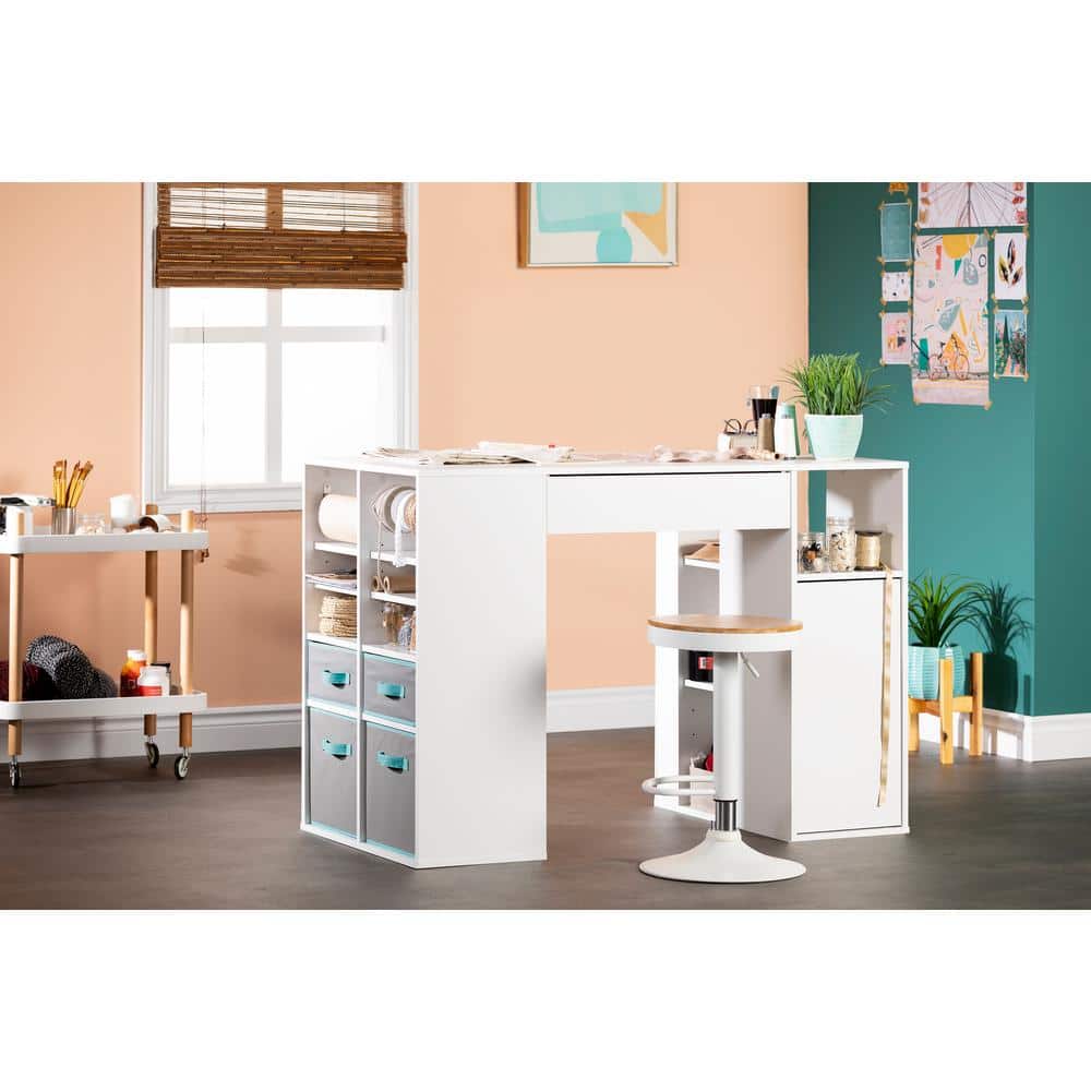 Crea CraftMaster White Counter-Height Table with Integrated Storage