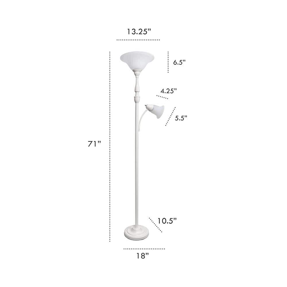 White Adjustable 3-Way Switch Floor Lamp with Marble Glass Shade