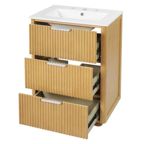 24 in. W x 18.4 in. D x 34 in. H Bathroom Brown Linen Cabinet