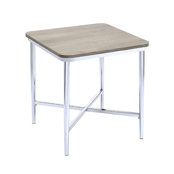 Lukey Gray Oak and Chrome End Table