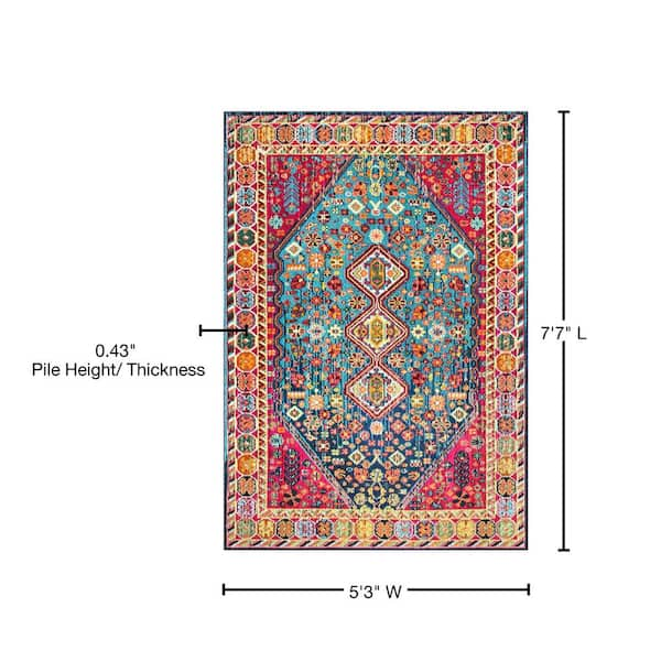 MSRUGS Geometric Vibrant Vintage Area Rug V107A Multicolour / 5' x 5