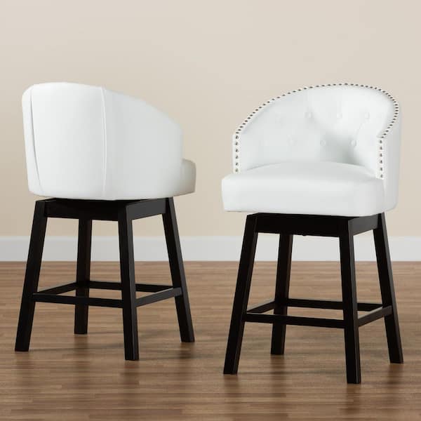 Theron 37.2 in. White and Espresso Brown Wood Frame Counter Height Bar Stool (Set of 2)