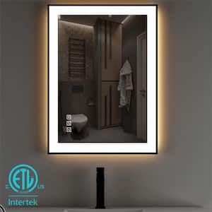 24 in. W x 32 in. H Rectangular Framed Anti-Fog LED Wall Bathroom Vanity Mirror in Black with Backlit and Front Light