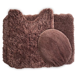 Chocolate 24 in. x 19.5 in. Polyester 3-Piece Bath Mat Set