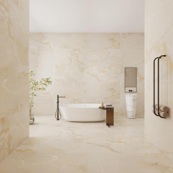 American Onyx Beige 24 in. x 48 in. Matte Marble Look Porcelain Large Format Floor and Wall Tile (16 sq. ft. /Case)