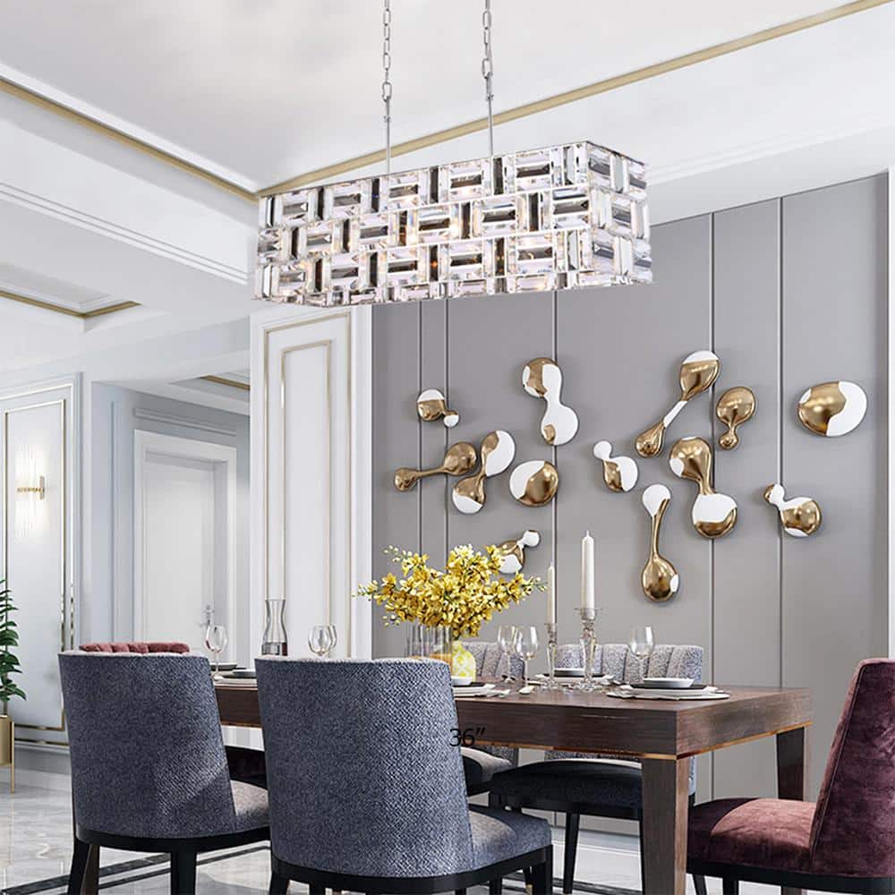 Chrome Rectangular Crystal Chandelier with Adjustable Chain