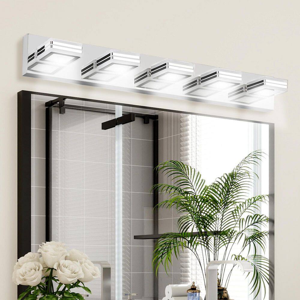 32 in. Chrome 5-Light Matte Chrome Vanity Light Fixtures, Up and Down LED Modern Bathroom Wall Sconce price history on PriceWatchPro