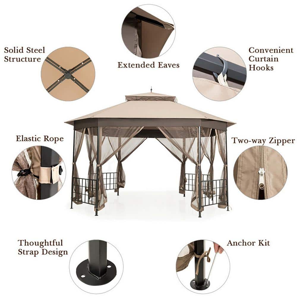12-ft x 10-ft Beige Metal Polyester Octagonal Gazebo