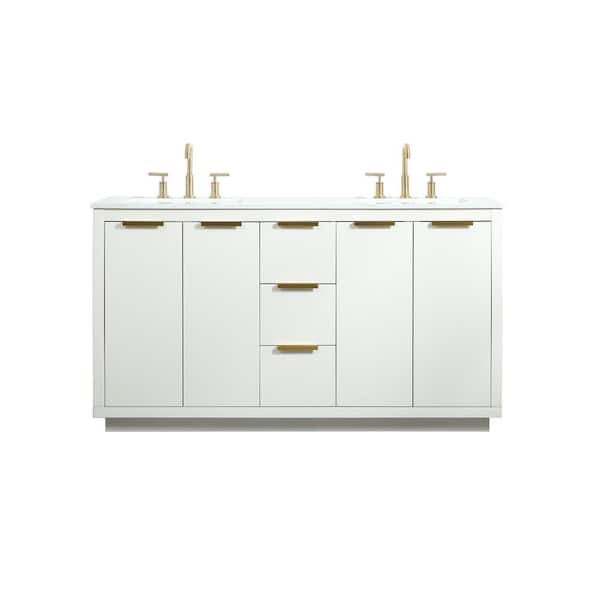 Unbranded Simply Living 60 in. W x 22 in. D x 34 in. H Bath Vanity in White with Calacatta White Engineered Marble Top