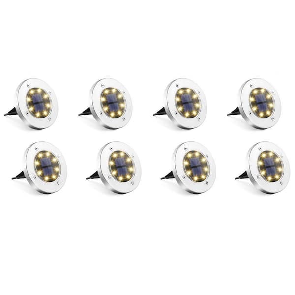 Angel Sar Waterproof 8 LED Solar Powered Warm White Ground Lights for Yard, Deck and Lawn (8-Pack)