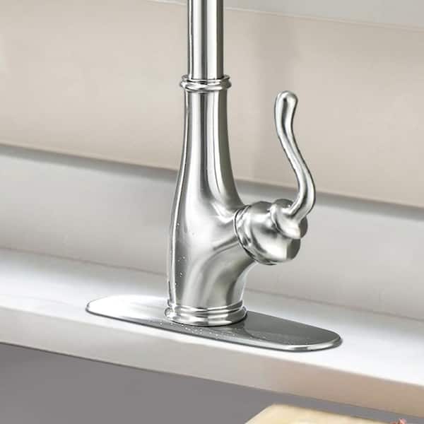16.3 in Single-Handle Stainless Steel 360° Spout Swivel with Pull Down Sprayer Kitchen Faucets in Brushed Nickel