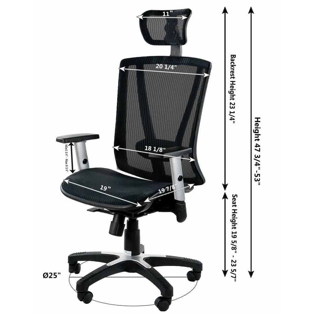 ErgoFlex Executive High-Back Black Mesh Swivel Chair with Adjustable Arms