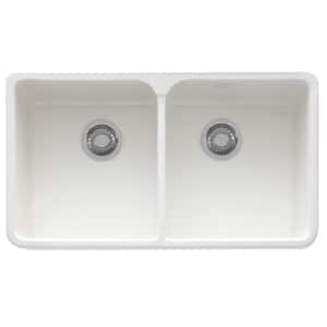 Manor House Farmhouse Apron Front Fireclay 31.25 in. x 19.875 in. 50/50 Double Bowl Kitchen Sink in White