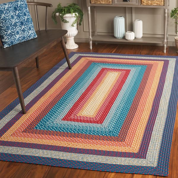 Braided 5 ft. x 5 ft. Red/Orange Machine Washable Border Interlaced Square Area Rug