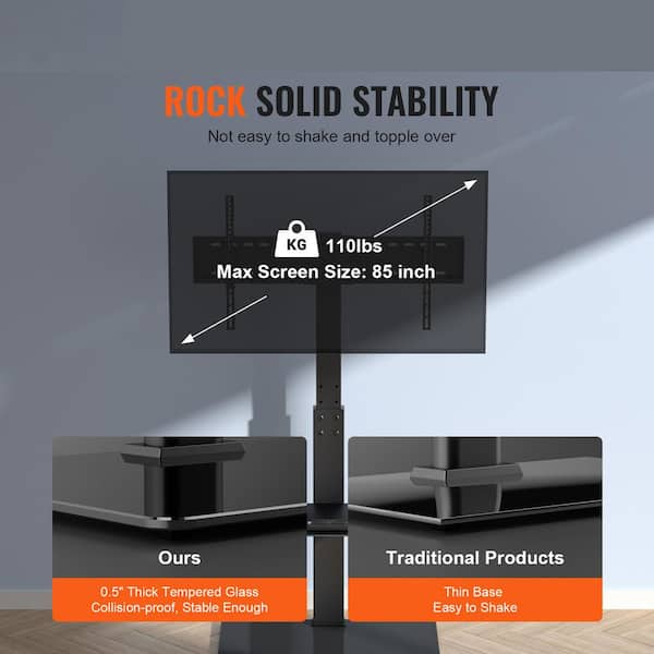 32-85 in. TV Stand Mount, Swivel Adjustable Floor Stand with Tempered Glass Base, Portable for Bedroom and Living Room