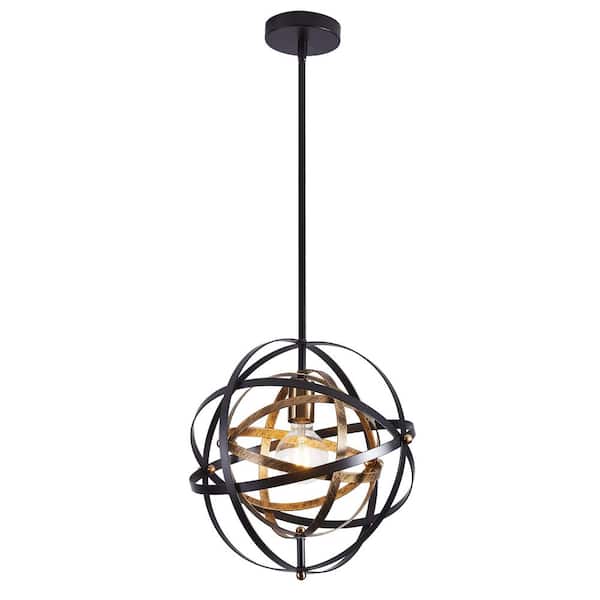 aiwen Industrial 13.8 in. 1Light Black Globe Metal Chandelier