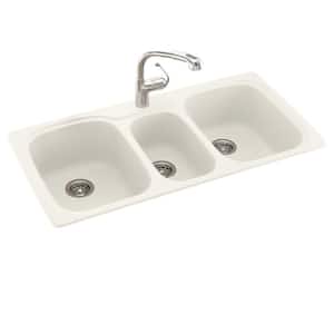 Drop-In/Undermount Solid Surface 44 in. 1-Hole 40/20/40 Triple Bowl Kitchen Sink in Bisque