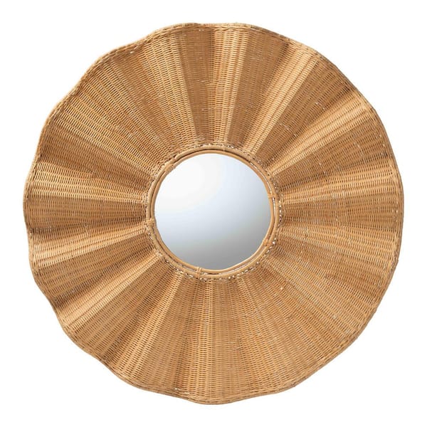 Palm 43.3 in. W x 43.3 in. H Light Honey Rattan Mirror