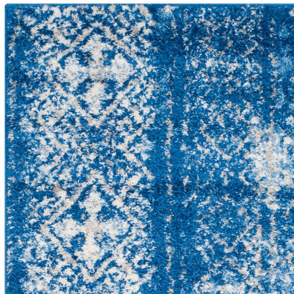 Silver and Blue Synthetic Reversible Runner Rug