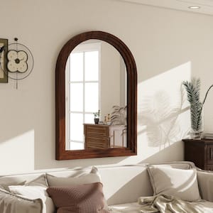 30 in. W x 40 in. H Arched Classic Brown Wooden Framed Bathroom Vanity Mirror Wall Mirror