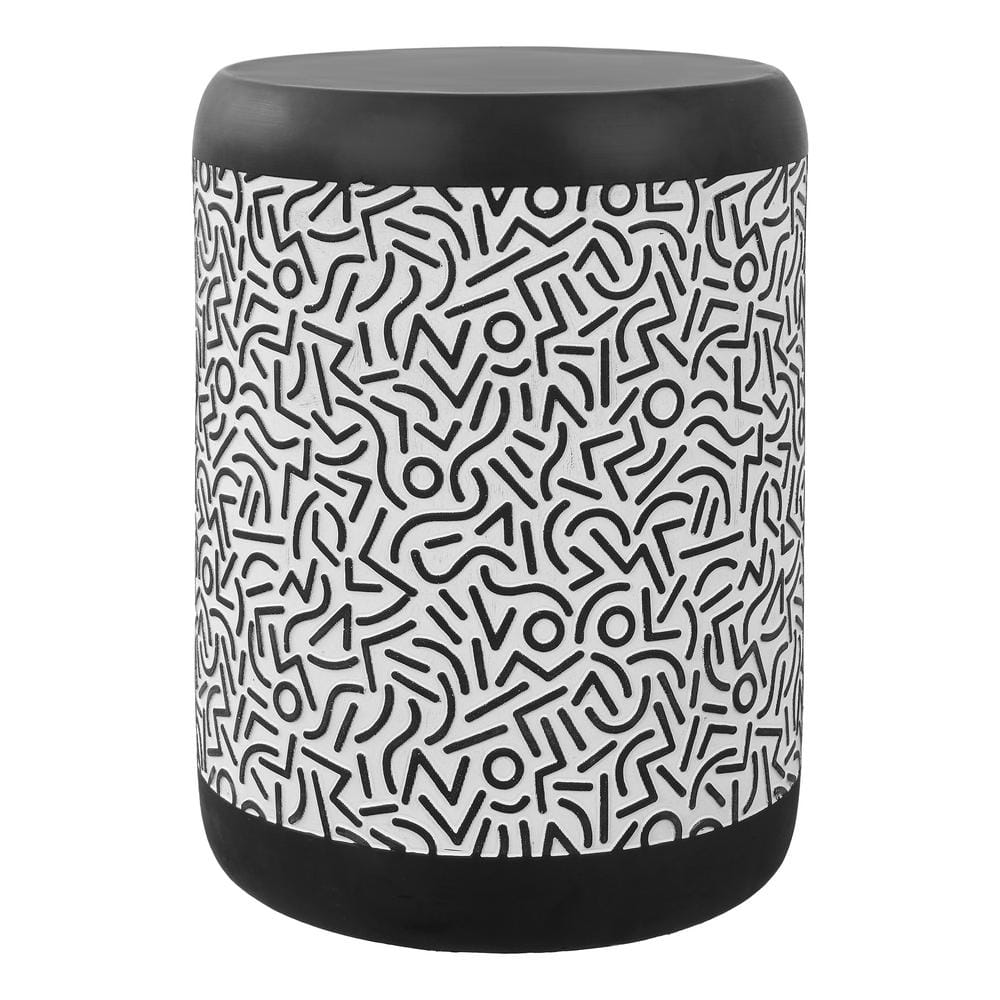 Indi 17.75" Black and White Concrete Geometric Drum Outdoor Accent Table
