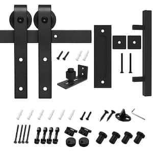 5 ft./60 in. J-Shaped Sliding Single Barn Door Hardware Kit with Square Handle