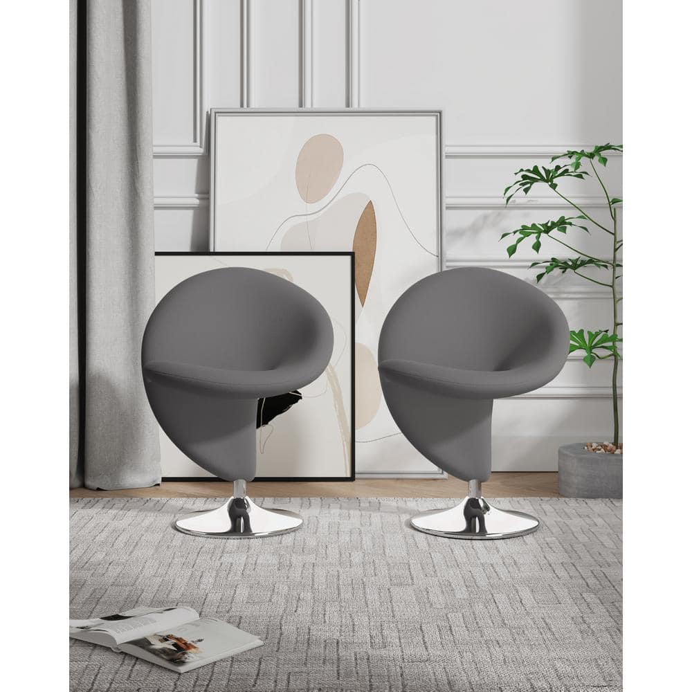 Set of 2 Gray Wool Swivel Accent Chairs with Metal Base