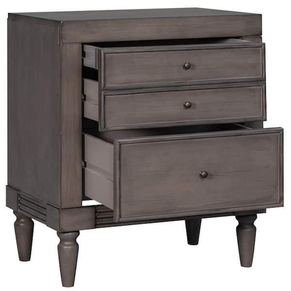 URTR Modern 3-Drawer Gray Bedroom Nightstand with 3 Drawers, Wooden Bedside Table(23.6 in. L x 15.7 in. W x 23.6 in. H)