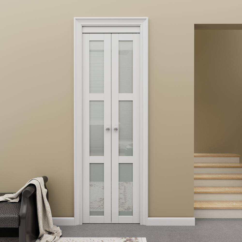 White MDF Bi-Fold Door with Frosted Glass Panels
