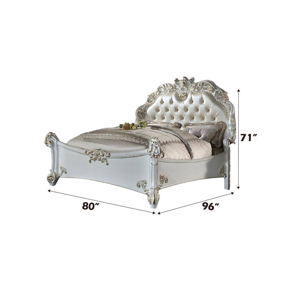 Vendome Queen Bed with Antique Pearl Finish and Tufted Upholstery