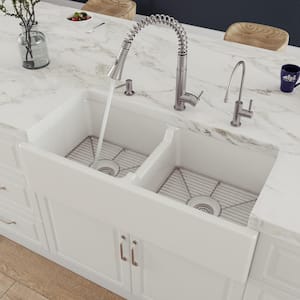 Smooth Farmhouse Apron Fireclay 39 in. Double Basin Kitchen Sink in White
