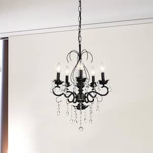 5-light Black Crystal Chandelier for Kitchen Island Living Room Dining Room Bedroom with No Bulbs Included