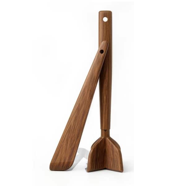 2-Pack Teak Wood Ground Beef Masher and Spatula Set, Heat Resistant Meat Chopper, Kitchen Utensils Essentials Set