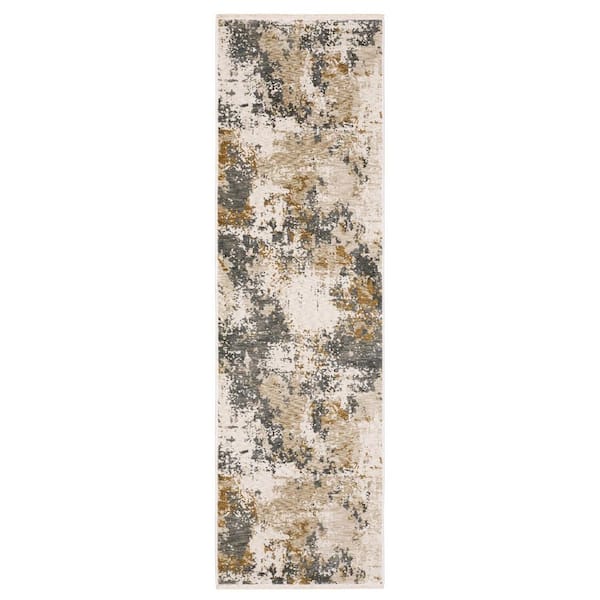 2 X 8 Beige Abstract Washable Area Rug Runner Rug