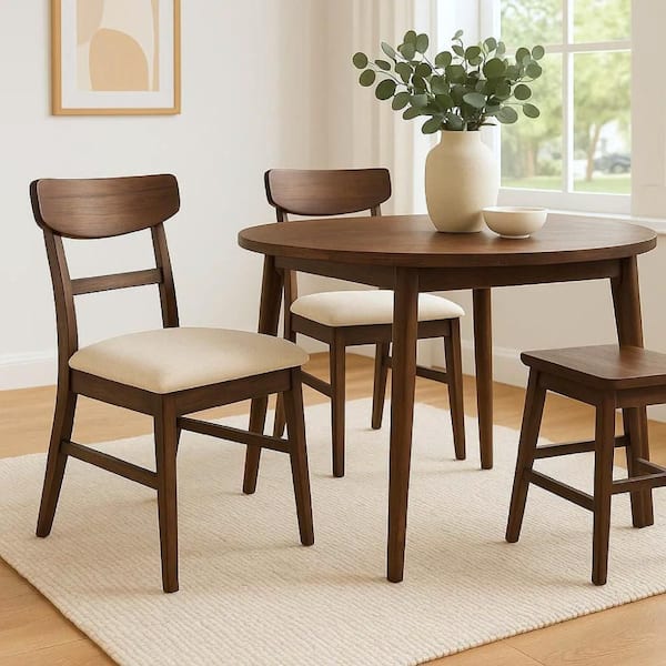 Amy Dark Brown and Beige  Fabric Dining Side Chair (Set of 2)