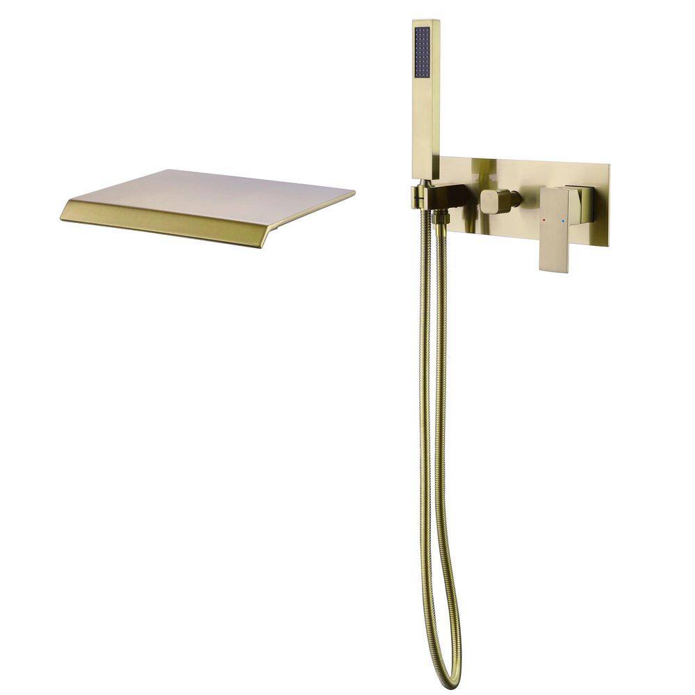 Single-Handle Wall-Mount Roman Tub Faucet with Hand Shower 3-Hole in. Brushed Gold price history on PriceWatchPro