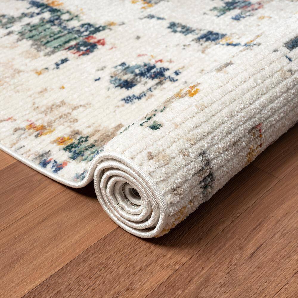 Beaux Blue and Orange Abstract Synthetic 5' x 7' Area Rug