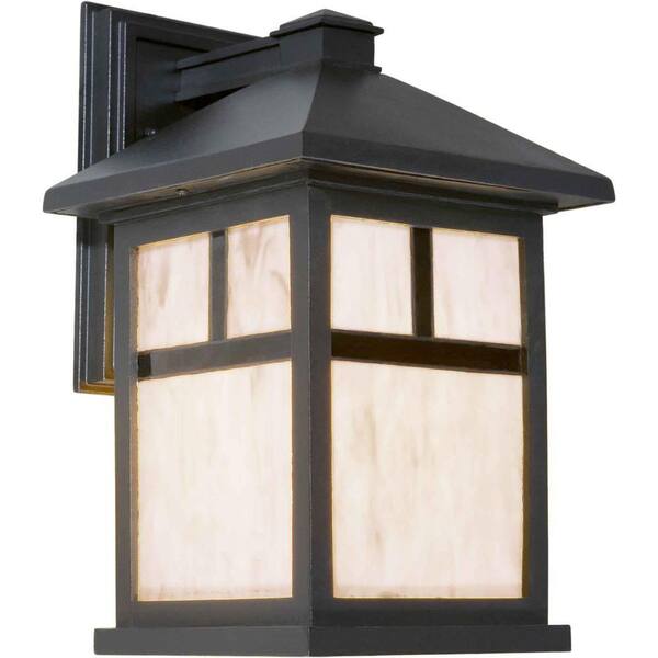 Forte Lighting 1-Light Outdoor Black Wall Lantern with Honey Glass