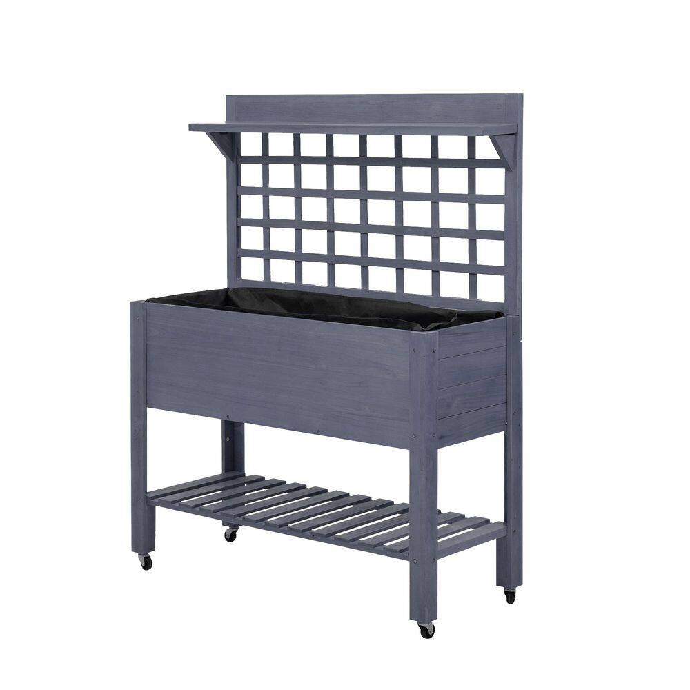 40 in. Inner Length Grey Wood Rectangle Outdoor Raised Bed Raised Planter Boxes with Trellis on Wheels (1-Pack) price history on PriceWatchPro