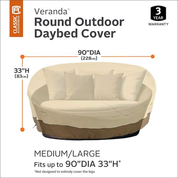 Fadestop Outdoor Canopy Daybed Sofa Cover with Waterproof Sealed Seam Taupe All Weather Protection SunPatio Round Patio Daybed Cover 75 Inch 