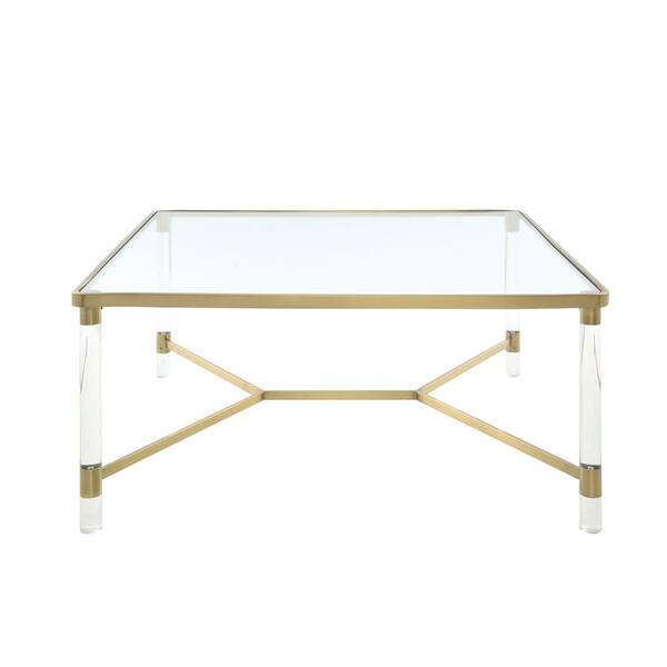 Acme Furniture Penstemon Clear Acrylic, Gold Stainless Steel and Clear Glass Coffee Table