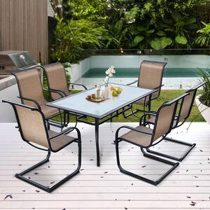 Black 6-Pieces Patio Metal Outdoor Dining Chairs in Brown C spring motion High Backrest Armrest Brown