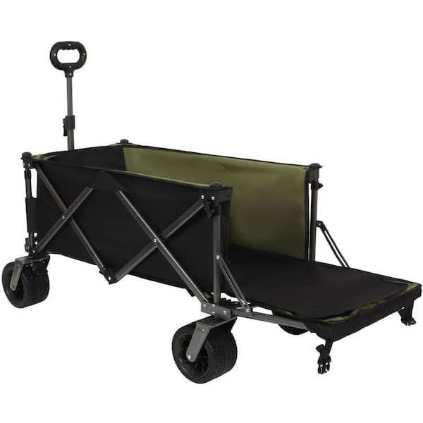 3.81 cu. ft. Fabric Utility Collapsible Folding Garden Cart, Shopping Beach Cart, Beach Wagon for Outdoor, Black+Green