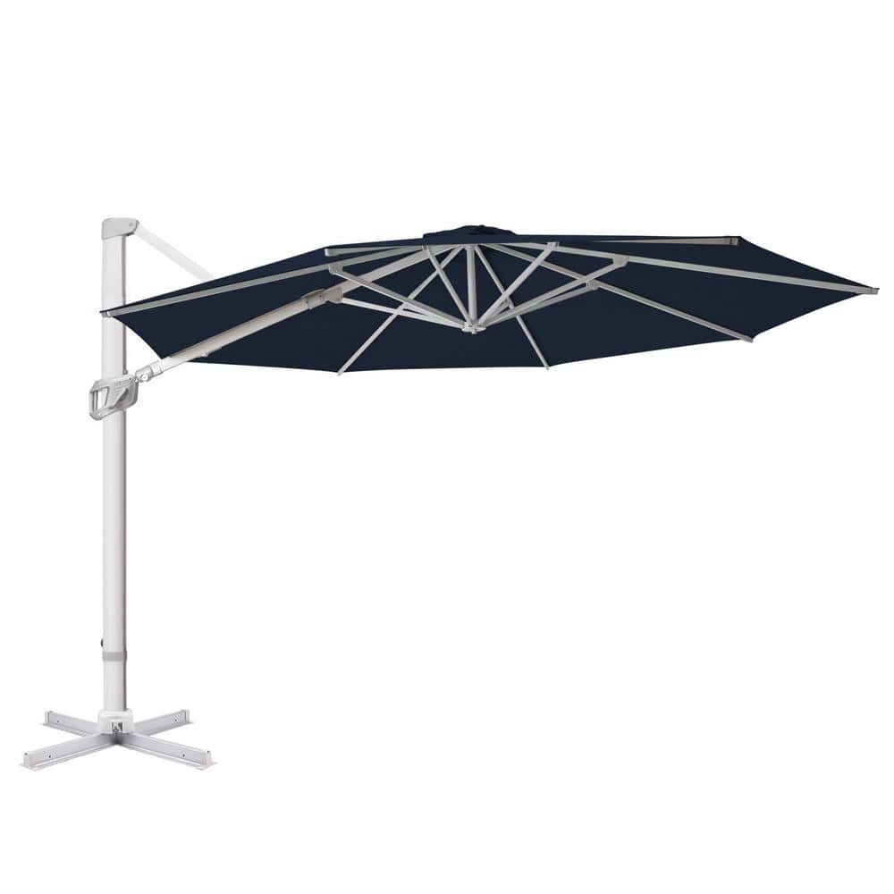 11ft Navy Blue Aluminum Cantilever Patio Umbrella with Crank Lift