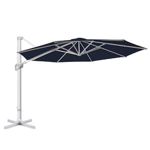 11ft. Aluminum Patio Offset Umbrella Outdoor Cantilever Umbrella, 360° Rotation Device And Cross Base in Navy Blue