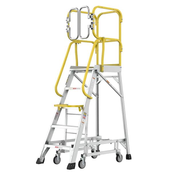 4.5 ft. Aluminum Rolling Hybrid Platform Ladder(10 ft. Reach), 375 lbs. Capacity with 360° Guardrail System